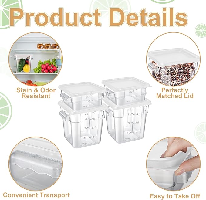 Barydat 4 Pcs Square Food Storage Containers