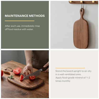 Muso Wood Small Cutting Board with Handle, Walnut Wooden Chopping Boards for Bread, Vegetables & Fruits, Dinner Cheese Board with Hole(15.2x7.3 Inches)