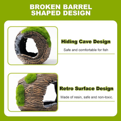 Betta Broken Barrel Decor Fish Tank Accessories, Resin Fish Hide Cave Aquarium Decoration Fish Tank Toys Hole Accessories (Large)