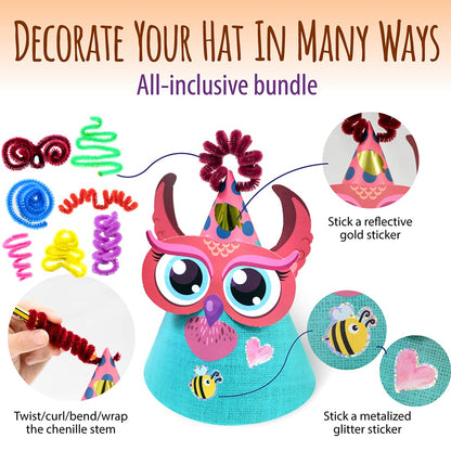 Glittery Garden Woodland Themed Christmas Party Hats Making Kit c/w Chenille Stems & Stickers. Group Activities, DIY Art Craft Home Project. Birthday, Easter & Fiesta Decoration for Kid