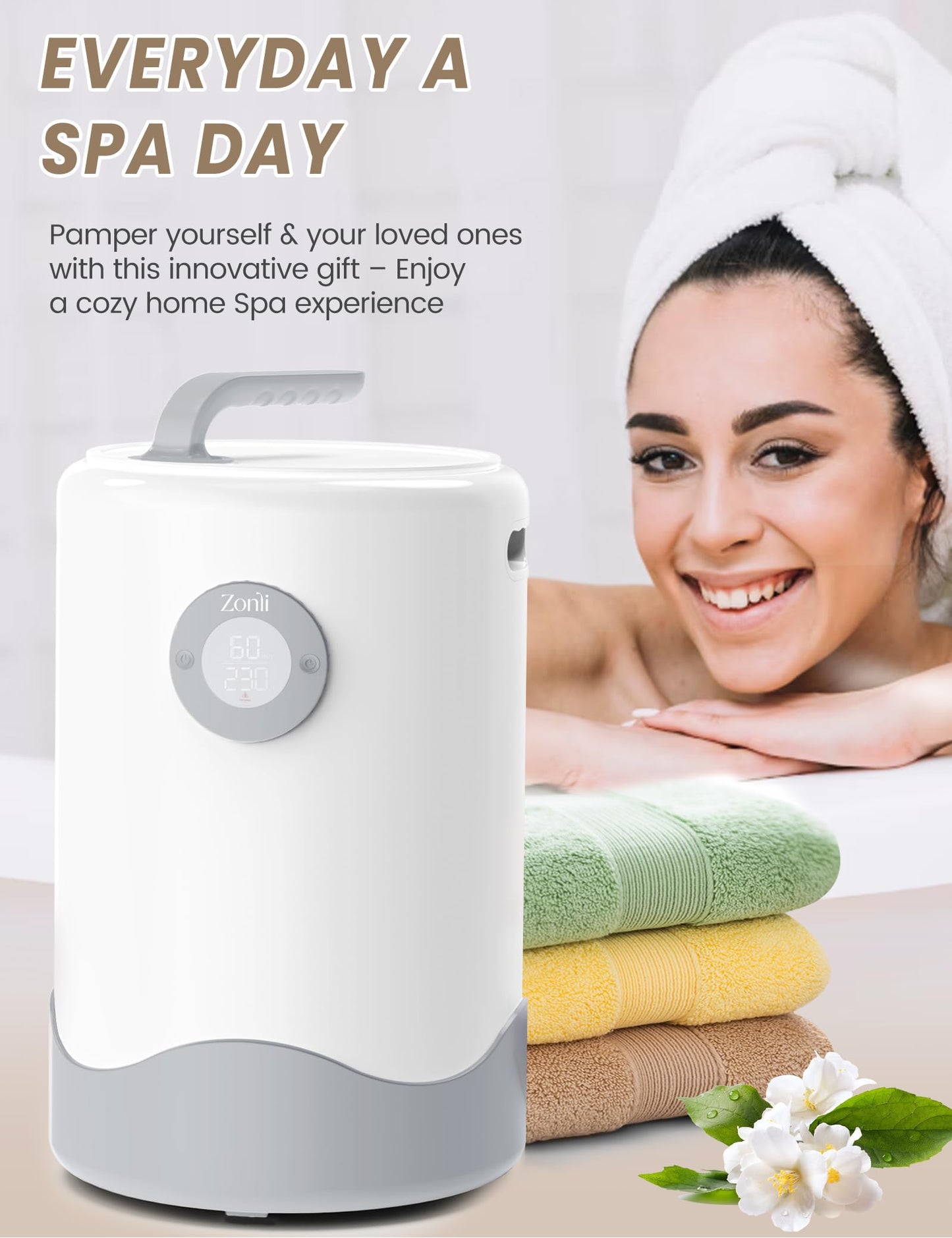 ZonLi Towel Warmer, Large Towel Warmers for Bathroom, Luxury Heated Towel Warmer Bucket, with Auto Shut-Off, Adjustable Timer, Scented Discs, Fits 2 Oversized Towels, Blankets, Bathrobes