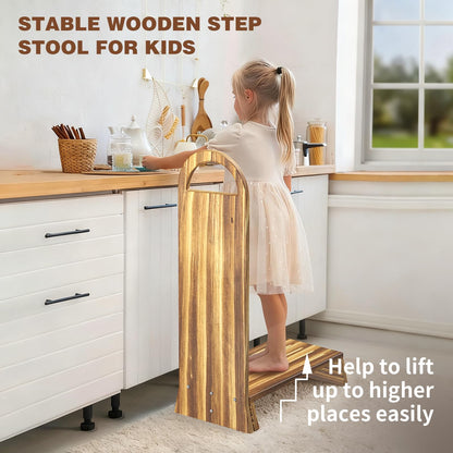 Coocure Wooden One Step Stool with Handle, 5" Height Wooden Step for Bathroom/Kitchen, Solid Wooden Step with trapezoidal feet for Elderly, Adults, Kids to Get in & Out of Bed Easily(440LBs Capacity)