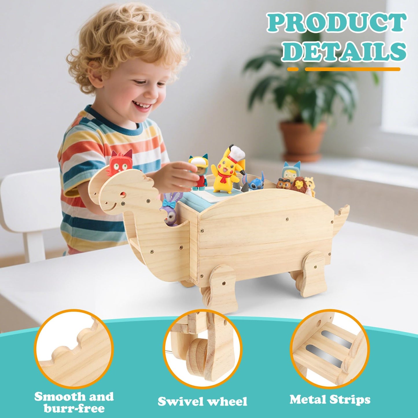 RZYLKA Dinosaur for Toniebox Organizer Shelf Storage – Magnetic Wooden for Tonies Shelf & Tonies Figures Display Rack, Slideable Dinosaur Car Design Compatible with Toniebox 1/2