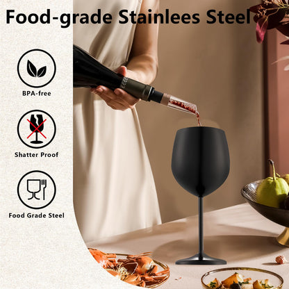 UNISWEET Stainless Steel Wine Glasses Set of 4 Unbreakable Wine Glass 18 oz Unique Metal Wine Goblets for Outdoor, Travel, Camping, Pool, Ideal Gift for Wine Lovers (Matte-Black)