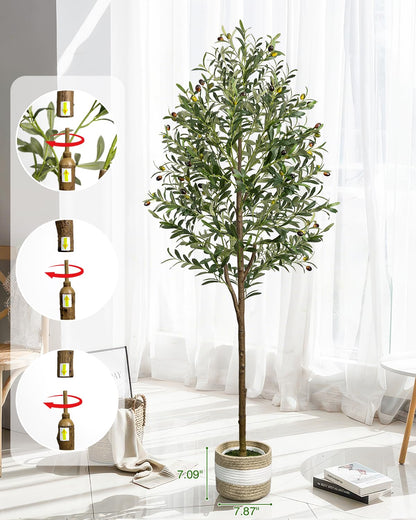 LuceAlberi 6FT Artificial Olive Tree - Indoor Tall Faux Olive Trees with Planter&Basket, Large Fake Olive Silk Tree Realistic Olive Plants with Branches and Fruits for Home Decor Office Living Room