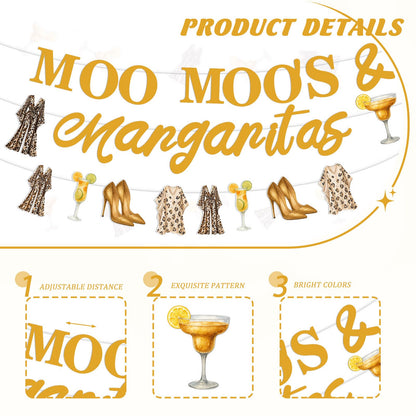 Moo Moos and Margaritas Decorations Gold Moo Moos & Margaritas Foil Balloon Banner Margarita Theme Cake and Cupcake Toppers Kit for Bachelorette Party Ladies Night Bridal Shower Birthday