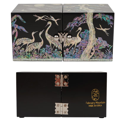 February Mountain Mother of Pearl Sea Shell Inlaid Wooden Cube Jewelry Organizer Box - Perfect for, Bracelets, Trinkets, Watches, Earrings, Chains & Accessories