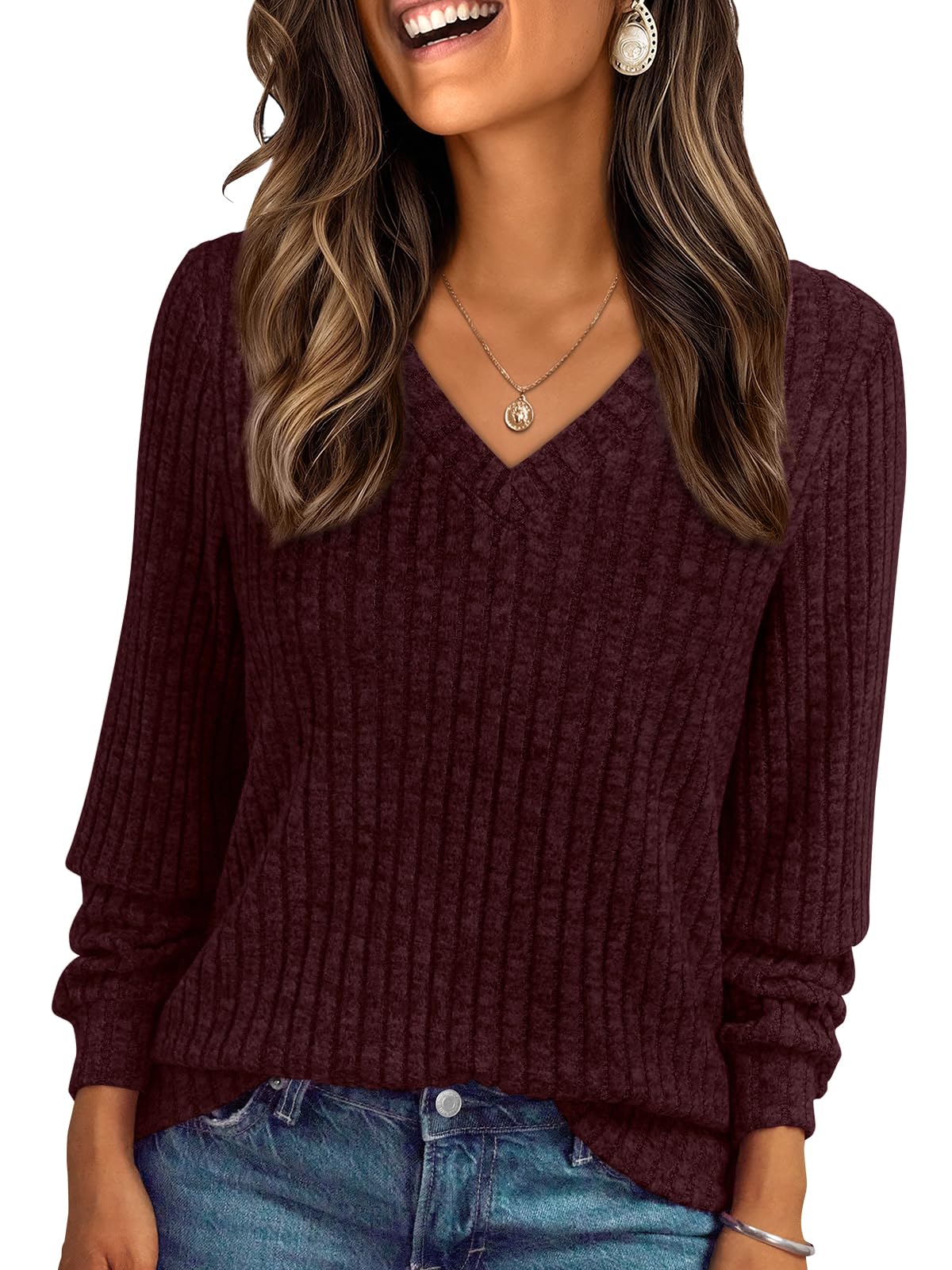 AUTOMET Womens V Neck Long Sleeve Shirt Fall Fashion Tops Tunic Dressy Casual Sweater Clothes Cute Trendy Work Outfits 2025