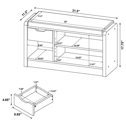 Coaster Home Furnishings - Arrington - Engineered Wood - Storage Bench with Pull-Out Drawer, Adjustable Shelf and Open Compartment - Entryway & Living Room- Smoked Oak Finish - 910321
