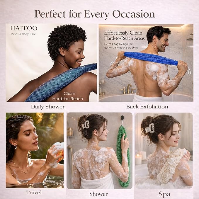 African Net Sponge Authentic, 3 Pieces African Exfoliating Net Sponge Body Back Scrubber Exfoliating Washcloth for Shower Bath for All Types (Black+Olive Green+Champagne Gold, 3 Pcs)
