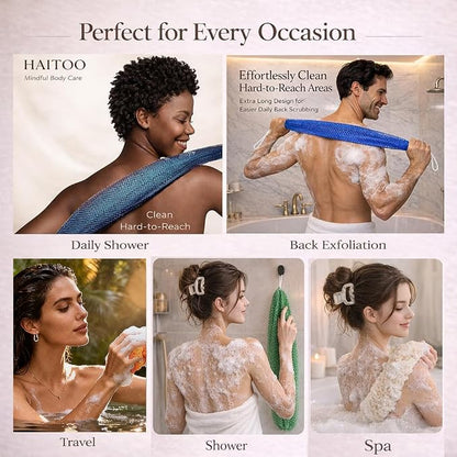 African Net Sponge Authentic, 3 Pieces African Exfoliating Net Sponge Body Back Scrubber Exfoliating Washcloth for Shower Bath for All Types (Black+Olive Green+Champagne Gold, 3 Pcs)
