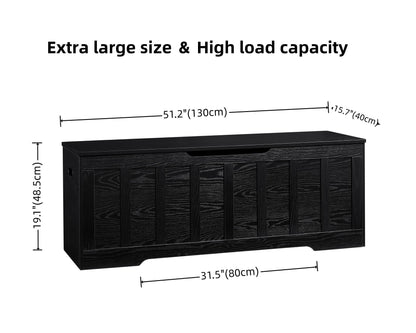 VANKILEY 51.2" Storage Chest Extra Large,Storage Bench with 2 Safety Hinges,Shoe Bench,51.2 * 15.7 * 19.1 inches,Wooden Trunk for Bedroom,livingroom,entryway,Supports 220 lb,Easy Assembly(Black).