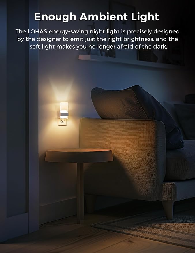 L LOHAS LED Night Light, Night Lights Plug Into Wall, Dusk-to-Dawn Sensor Decorative Night Light, 0-100LM Dimmable Nightlight, LED Acrylic Nightlights for Bathroom, Hallway, Adults, 1 Pack
