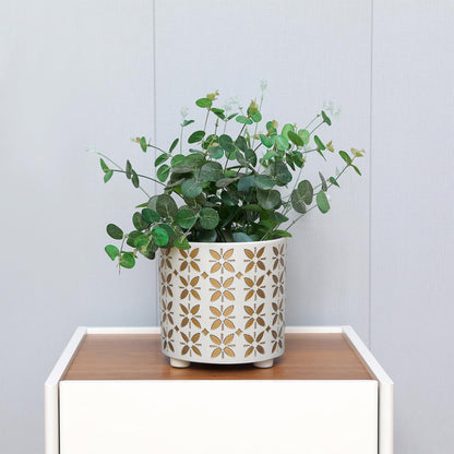 nacltlo 8 Inch Plants Pot, Planter for Indoor Plant, Indoor & Outdoor Flowerpot with Drainage Hole - for Decoration of Home Garden & Terrace, White & Gold