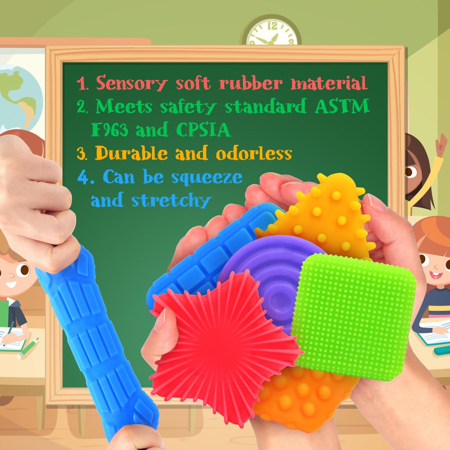Squishy Sensory Toys for Kids Toddlers: Super Soft & Textured Sensory Fidget Toy for Autistic Children Special Needs | Stress Calming Toys for Kids | Baby Stocking Stuffers Fidget Toy for Autism, ADHD