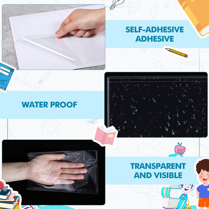 Outus 200 Pcs Self Adhesive Shop Ticket Holders Clear Plastic Sleeves Adhesive Pockets Work Order Job Ticket Holders for Back to School Student Label Home Office Posting Signs (5 x 8 Inch)