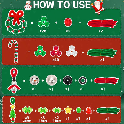 UPINS Christmas Beaded Ornament Kit, 52 Set Christmas Beaded Crafts Ornament Kit Tree Snowman Candy Cane Wreath Make Accessories for Hanging Wreath Cane Jewelry Making