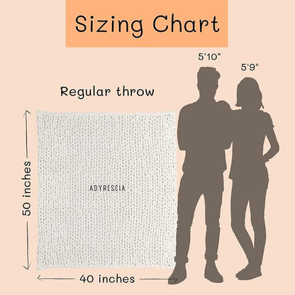 Adyrescia Chunky Knit Blanket Throw | 100% Hand Knit with Jumbo Chenille Yarn (40"x50", Cream White)