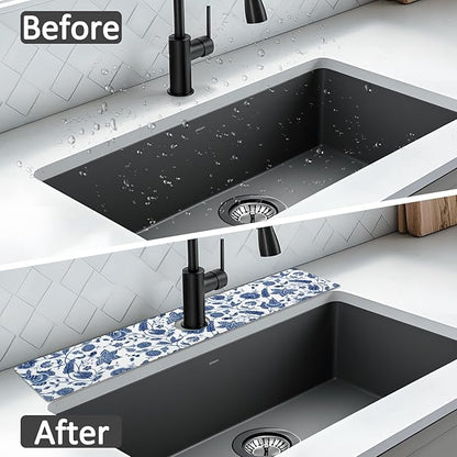 24" X 5.5" Kitchen Sink Splash Guard Faucet Mat Flora Super Absorbent Fast