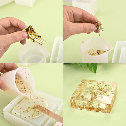 400 Pcs Imitation Rose Silver Gold Leaf Sheets for Resin, Gold Foils Sheets Paper Nail Foil for Paint, Resin, Nails, Jewelry, Arts, Gilding Crafting, Decoration, Sculpture, Furniture