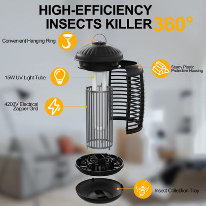 VANELC Bug Zapper for Indoor and Outdoor, 4200V Electric Mosquito Zapper, High Powered Waterproof Fly Zappers Mosquito Traps Outdoor, Fly Control for Home, Kitchen, Backyard, Camping