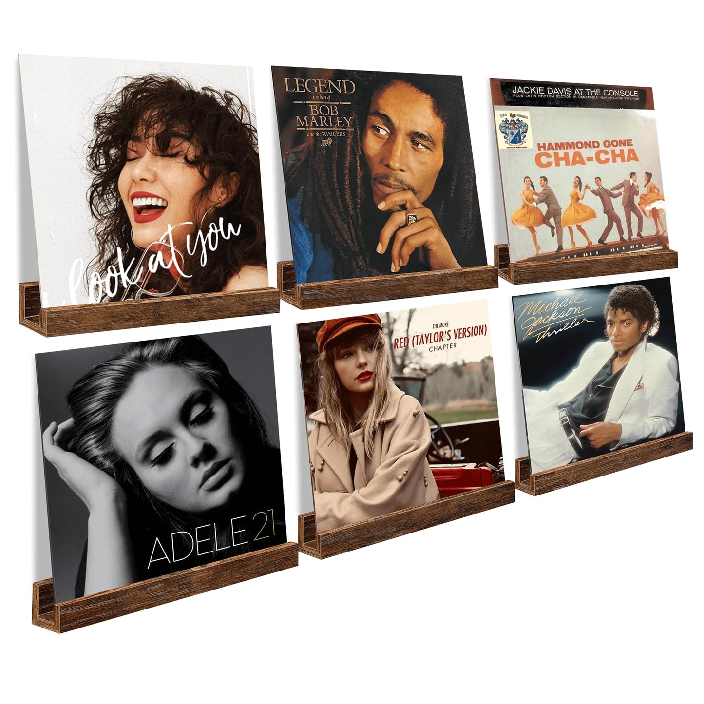 BCOZLUX Vinyl Record Shelf Wall Mount, 12 inch Wooden Album Record Holder Display, Pack of 6 Floating Shelves for Wall, Magazine Rack, Kids Bookshelf for Bedroom, Living Room, Rustic Brown