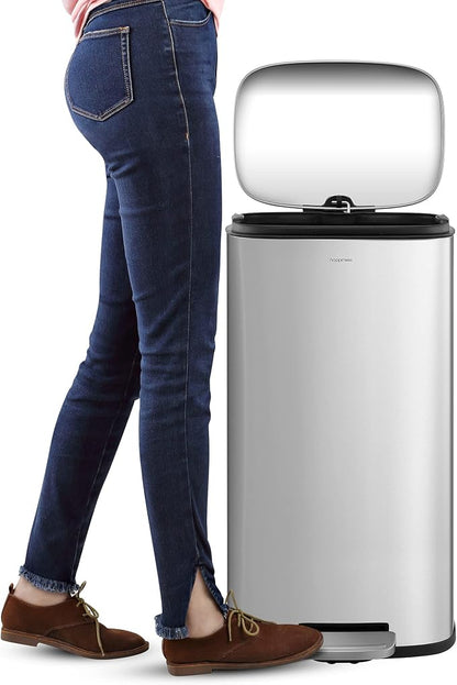 happimess HPM1011A Curtis 8-Gallon Step-Open Trash Can with Soft-Close Lid, Modern, Minimalistic, Fingerprint Proof for Home, Kitchen, Laundry Room, Office, Bedroom, Bathroom, Chrome