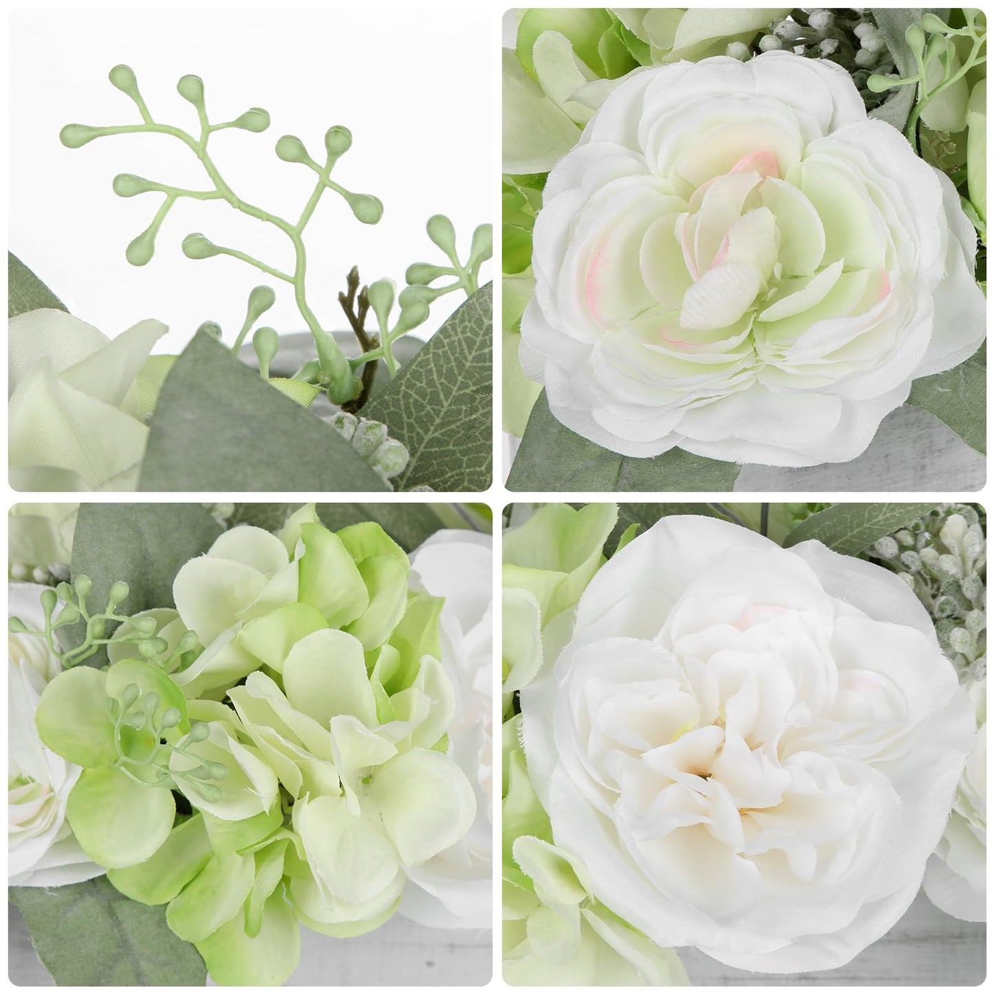 DILATATA Flower Arrangement with Wooden Vase 10" Artificial Flowers in Pot - Fake Flowers in White Rectangular Wooden Vase Potted Faux Flower Centerpieces for Table Decor Living Room - White