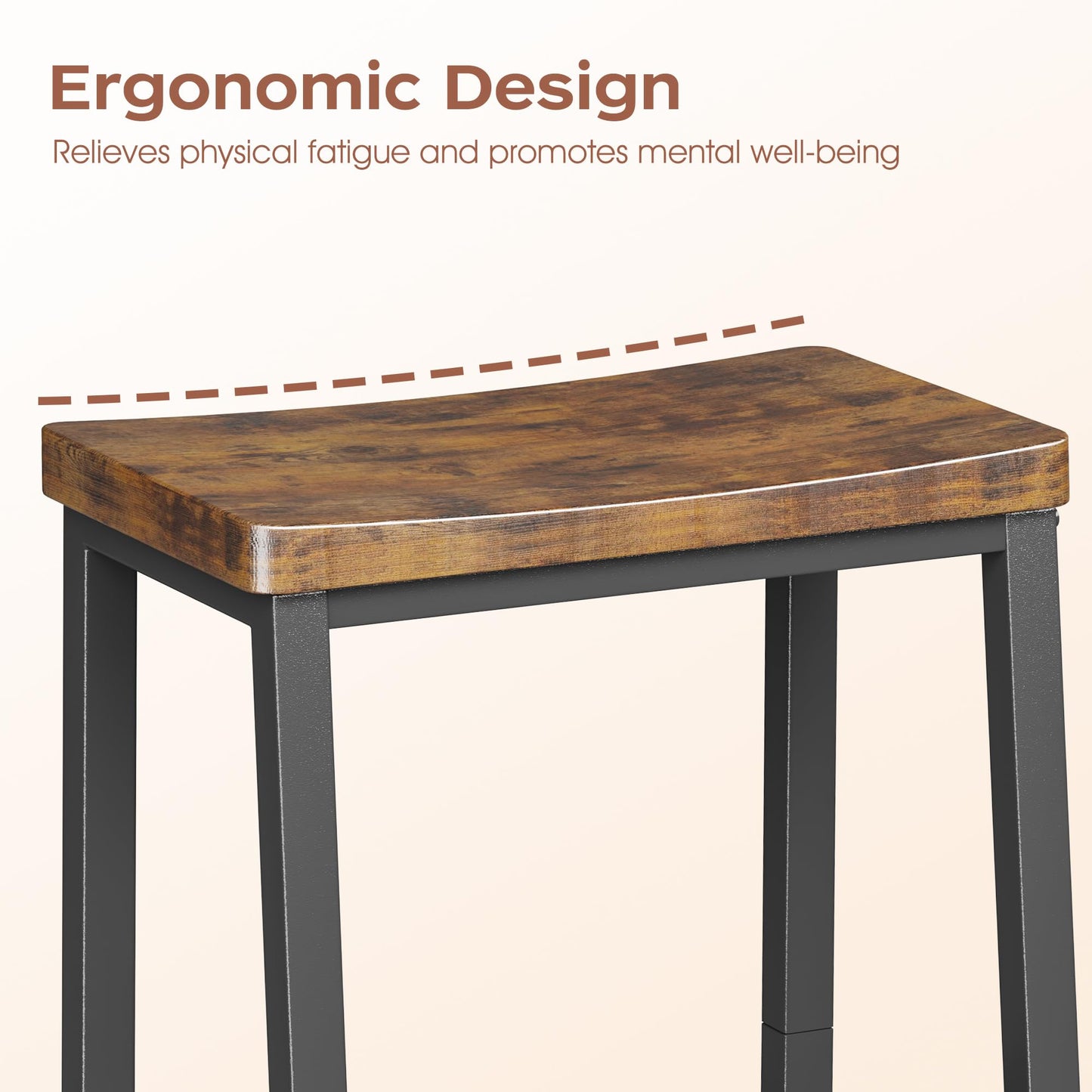 Homeiju Bar Stools, Counter Height Bar Stools Set of 2, 23.6 Inch Saddle Stools with Footrests, Industrial Kitchen Counter Seat for Dining Room, Kitchen, Counter, Rustic Brown