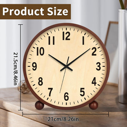 Maxspace Wooden Table Clock,8in Silent Non-Ticking Desk Clock,Battery Operated Desktop Analog Clock for Living Room Bedroom Kitchen Office Classroom Decor (Walnut)