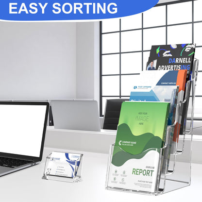 Nellvita 2 Pcs Acrylic Brochure Holder, 4 x9 Inches Flyer Holder, 4 Tier Clear Pamphlet Holder, 4 Inch Wide Magazine Literature Organizer Holder, Brochure Display Stand, for Wall Mount or Desktop Use