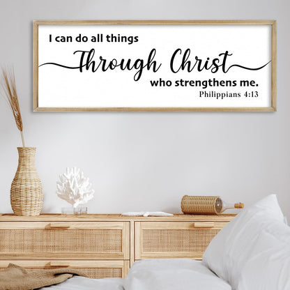FZMHASLWW I Can Do All Things Through Christ Wall Decor 32"X12" Philippians 4:13 Sign Christian Bible Verse Large Wood Framed Wall Hanging Art (Wood)