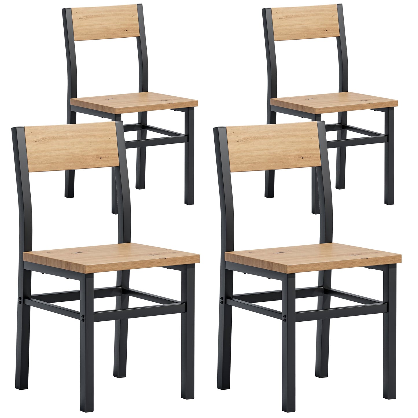 MECHYIN Dining Chairs Set of 4, Rustic Wood Dining Room Chairs with Thickened and Strengthened Metal Steel Frame & Slat Back, Modern Farmhouse Chair for Kitchen, Dining Room (4, Light Brown)