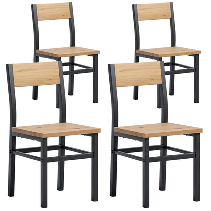 MECHYIN Dining Chairs Set of 4, Rustic Wood Dining Room Chairs with Thickened and Strengthened Metal Steel Frame & Slat Back, Modern Farmhouse Chair for Kitchen, Dining Room (4, Light Brown)
