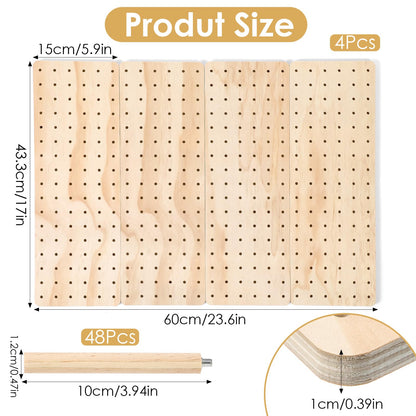 Oqqlin 4 Pcs Pegboard Drawer Organizer with 48 Pegs, 20.98x5.91 Inch Wooden Peg Board Kitchen Plate Organizer for Drawer Pegboard Storage Rack with Adjustable Peg for Tableware, Plate, Bowl, Cookware
