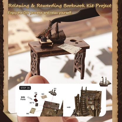 Book Nook Kit, DIY Miniature House Kit for Bookshelf Decor, 3D Wooden Puzzles Decorative Bookends for Adults, Teens and Beginners, Craft Kits Tiny House Book Lovers Gifts for Family Friends Birthday