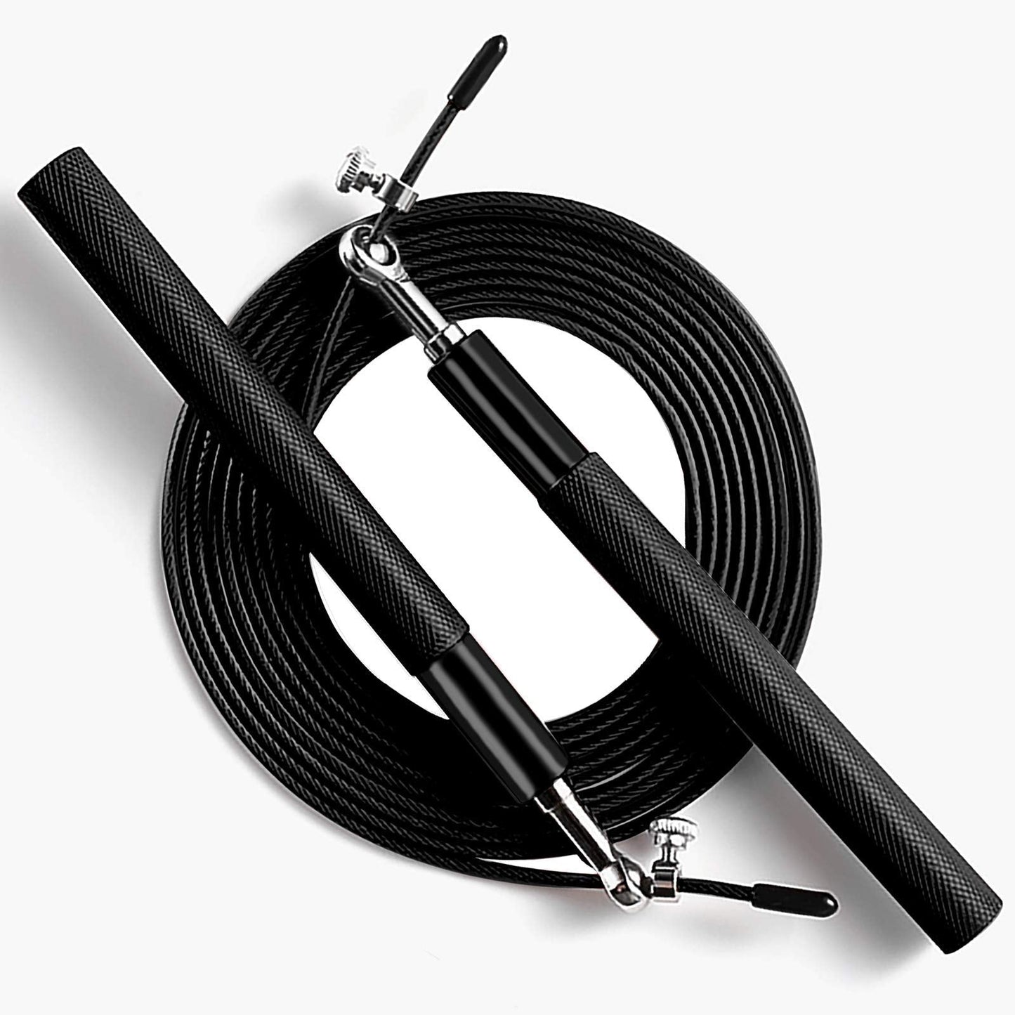 Speed Jump Rope - 360° Swivel Ball Bearing - Adjustable steel coated skipping rope- Aluminum Anti Skipping Handle -Fitness Training Boxing Sports Exercises -suitable for kids and adults(Black)