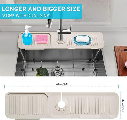 24" Longer Silicone Splash Guard, 5 Slope Design Faucet Water Catcher Mat
