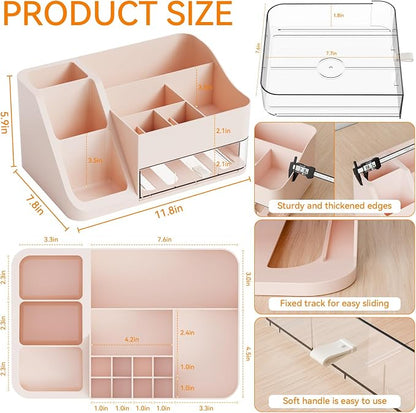 Yieach Countertop Makeup Organizers for Vanity,Bathroom,Dresser,Large Makeup Storage Organizer and Beauty Skincare Organizer,Plastic Makeup Holders and Organizers for Lotion,Hair Product & Tool,Pink