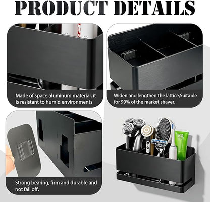 Black Aluminum Wall Mounted Electric Toothbrush Holder, No Drilling Required