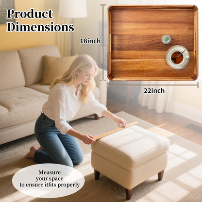 GinSent Large Ottoman Tray Wooden Serving Tray with Handles, Rectangle Big Wood Tray for Living Room Ottoman Coffee Table Counter Decor, Kitchen Versatile Tray for Food Breadfast Party Picnic