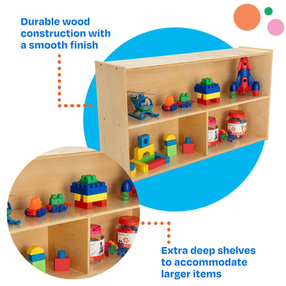 Childcraft ABC Furnishings 2-Shelf 3-Compartment Storage Unit for Classrooms and Homes, Wooden Bookshelf and Organizer, 48 x 13 x 27-3/8 Inches