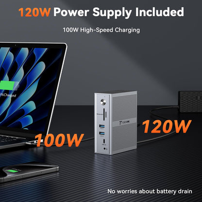 TobenONE USB C Laptop Docking Station 3 Monitors, Triple 4K DisplayLink Dock with 120W Power Adapter, for MacBook M1-M5/Mac mini/Windows, 3X HDMI, 5X USB, Gigabit Ethernet, Driver Required