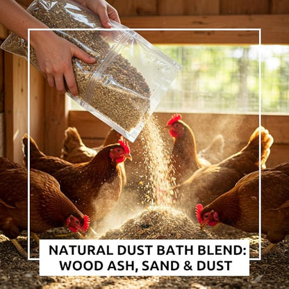 World’s Best Chicken Dust Bath – Natural Wood Ash, Sand & Fine Dust Blend – Safe for All Chickens (2 Pounds)