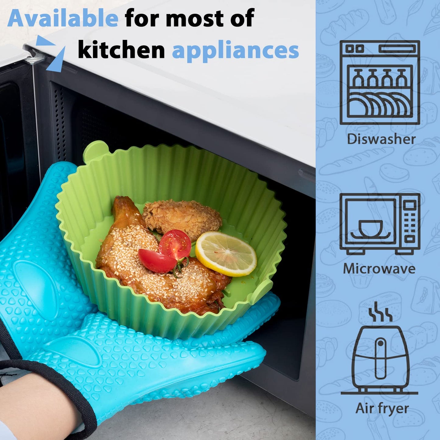 Loveuing Silicone Liners - Reusable Non-stick Pot Liner Compatible with COSORI Air Fryer Basket Accessories (Large - 6.3 Inch, Fit 3 to 4.5 Qt, Gray)