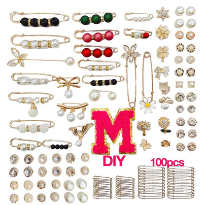 SAPPHIYOO Safety Pins 100Pcs DIY Brooches and Pins Junk Socks Kit Hat Pins for Women Accessories Clothes Shoe Charms for Sneakers Charms Bulk with Letters M