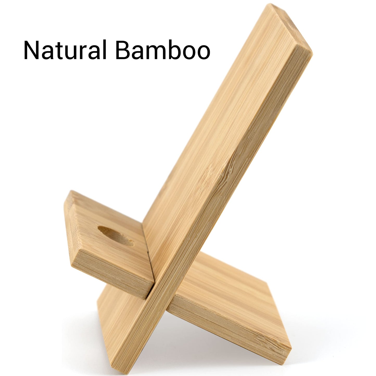 IFAMIO 2 Pack Bamboo Cell Phone Stand Wooden Phone Holder Tablet Desk Stand with Charging Hole Portable Phone Table Stand Desk Organizer Compatible with iPhone Smart Phone iPad Tablet