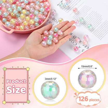 Hotop 126 Pcs Acrylic Beads, Bubblegum Focal Beads for Beadable Pen, Shiny Ab/UV Color Faceted 15mm 7 Colors Mixed Lots DIY Acrylic Round Bubble Jewelry Bracelet Making Gifts(Colorful)