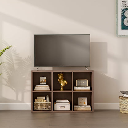 OSCHF 6-Cube Storage Shelf Bookcase - Wooden 3-Tier Floor Standing Open Bookshelf for Home and Office, Cuby Orgainzer, Walnut