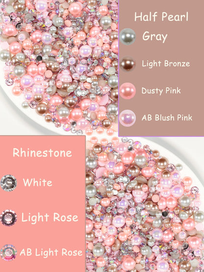Rhinova 100g Mix Pearls and Rhinestones for Crafting, Sizes Range 3mm-10mm Pearl Beads for Bedazzler Rhinestones for Bedazzling Pearls for Crafting Sock Charms Nail Shoe Mugs (Gleaming Blush Mix)